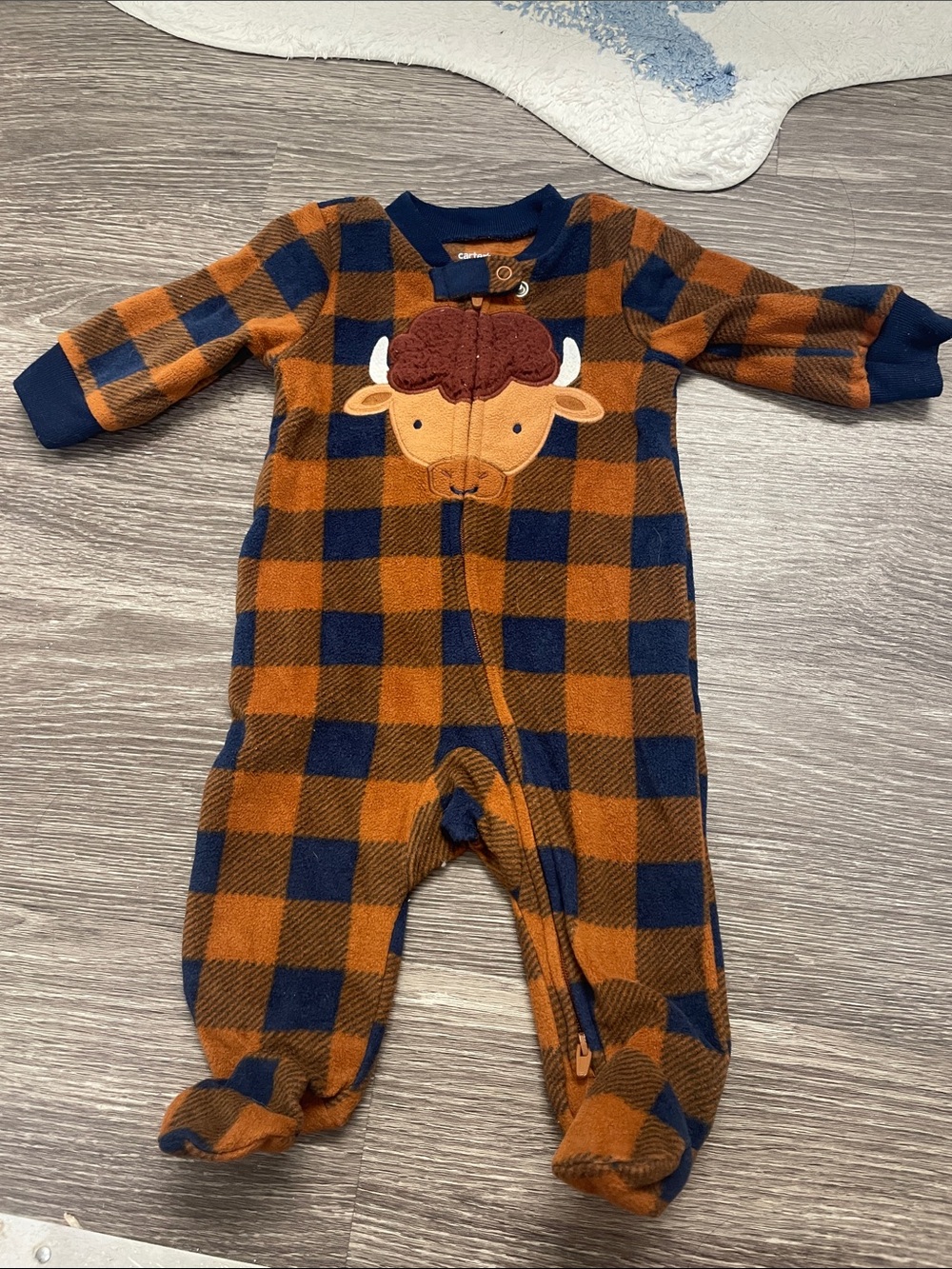 Kids Orange & Navy Buffalo Check One-Piece Footed Pajamas